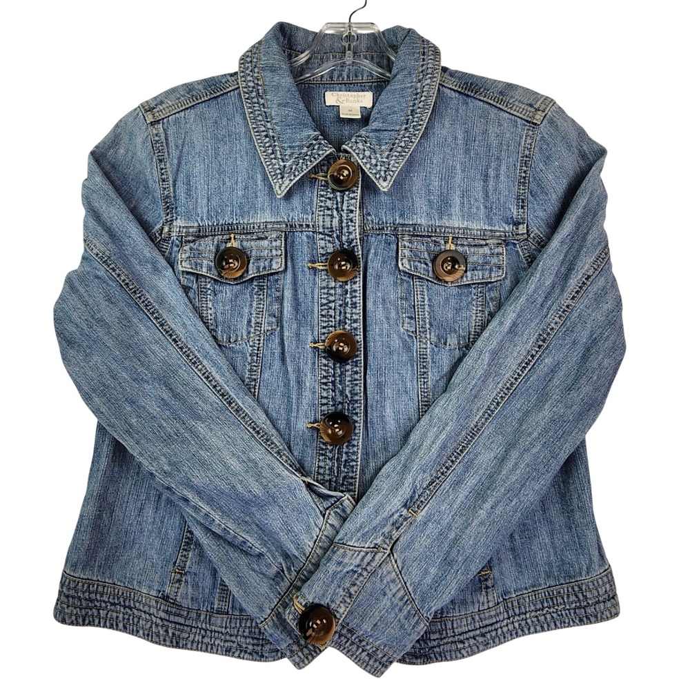 Christopher & Banks M Blue Denim Jacket Cotton Button Up Casual Utility Classic